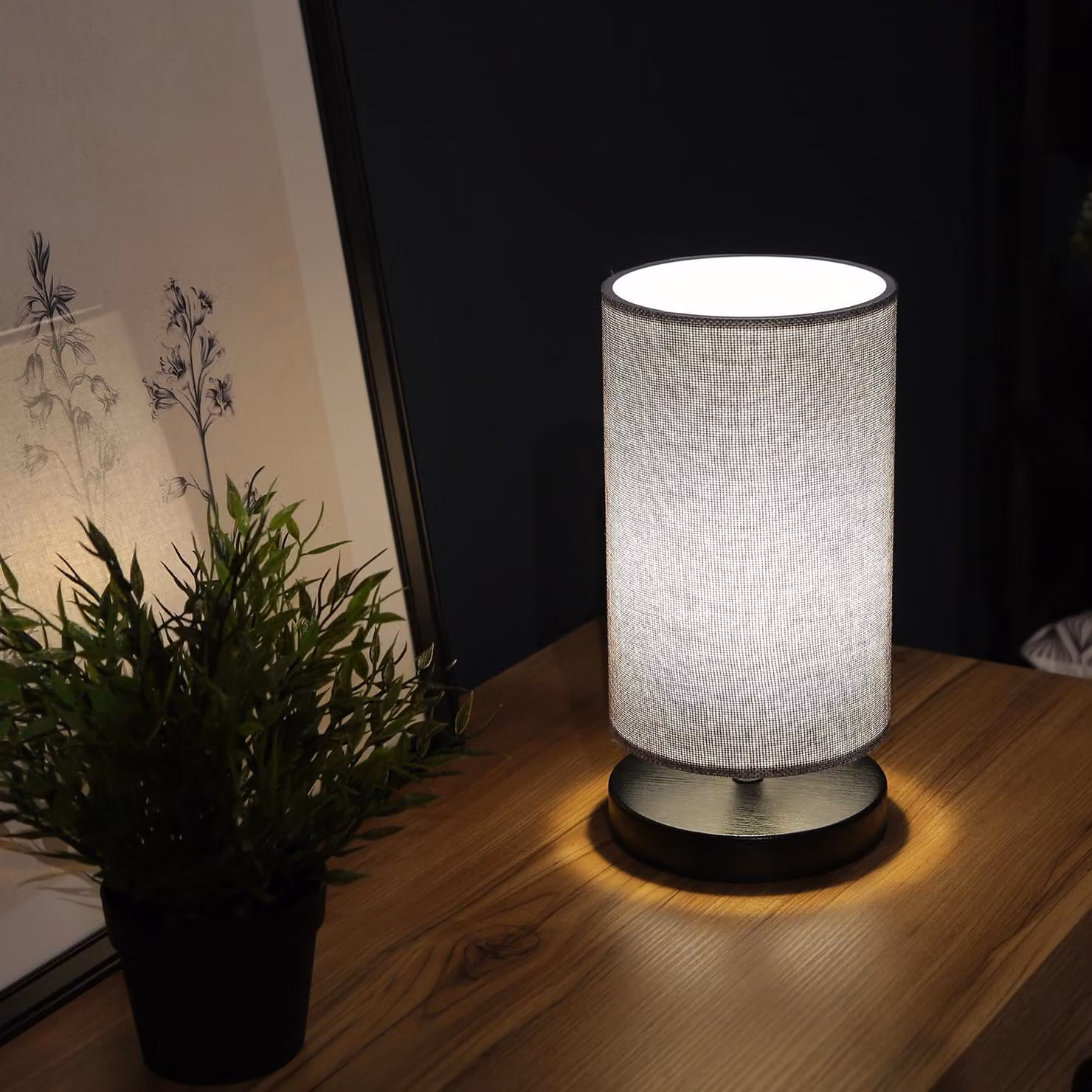 Opviq, lampada da tavolo di alta qualità realizzata al 100% in legno, grigia, altezza 30 cm, paralume 24 x 15 cm, cavo da 150 cm, attacco E14 max. 40 W | Design elegante per ogni casa.
