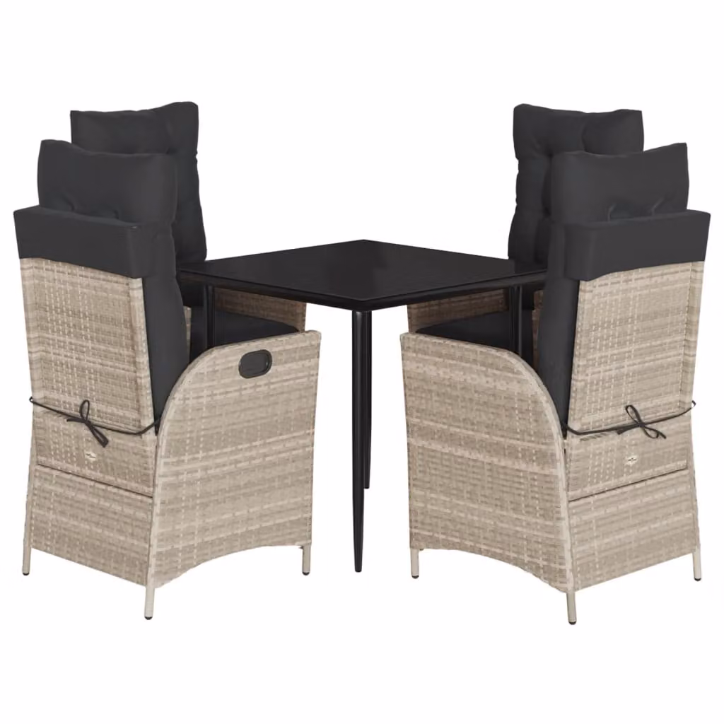 Set Pranzo da Giardino 5pz con Cuscini Grigio Chiaro Polyrattan