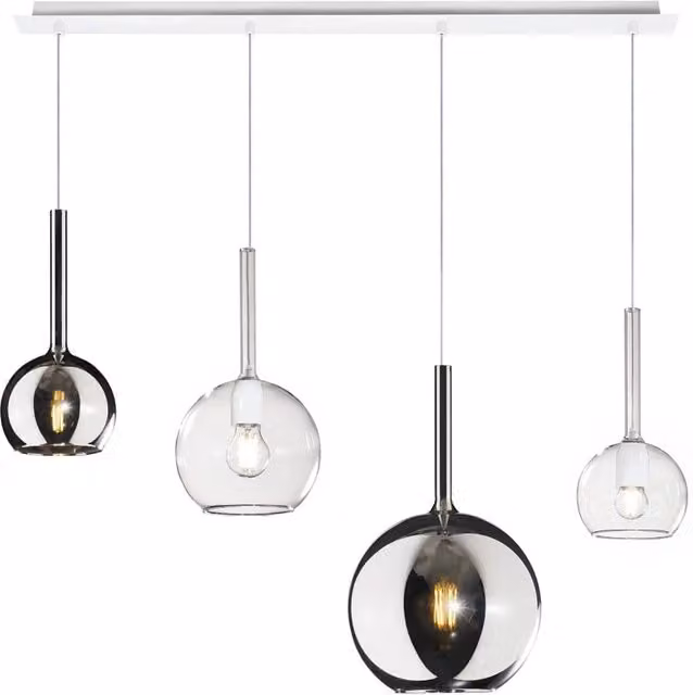 Lampadario Contemporaneo Future Metallo Bianco Vetro Trasp-Cromo 4 Luci E27