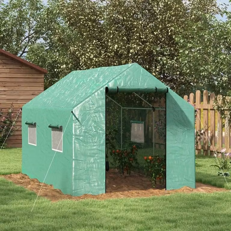 Serra in plastica con porta a rullo e finestre | Colore: Verde | Dimensioni: 200x300x200 cm
