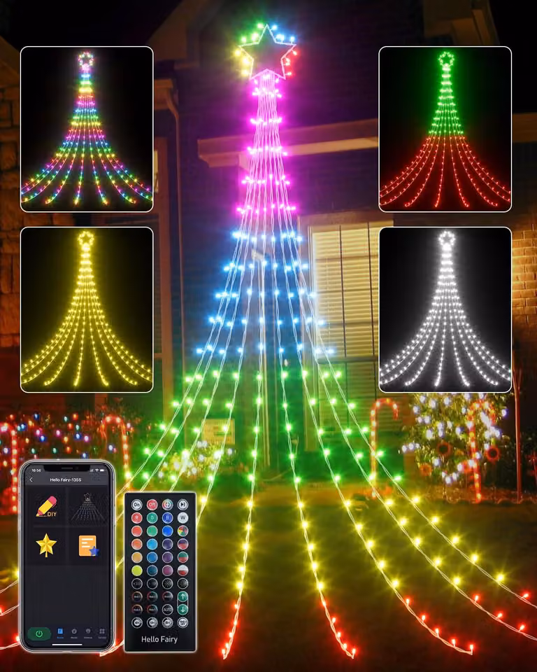 Illuminazione natalizia a LED per albero di Natale, altezza 3,6 metri, 236 LED, controllo tramite app, cambio colore