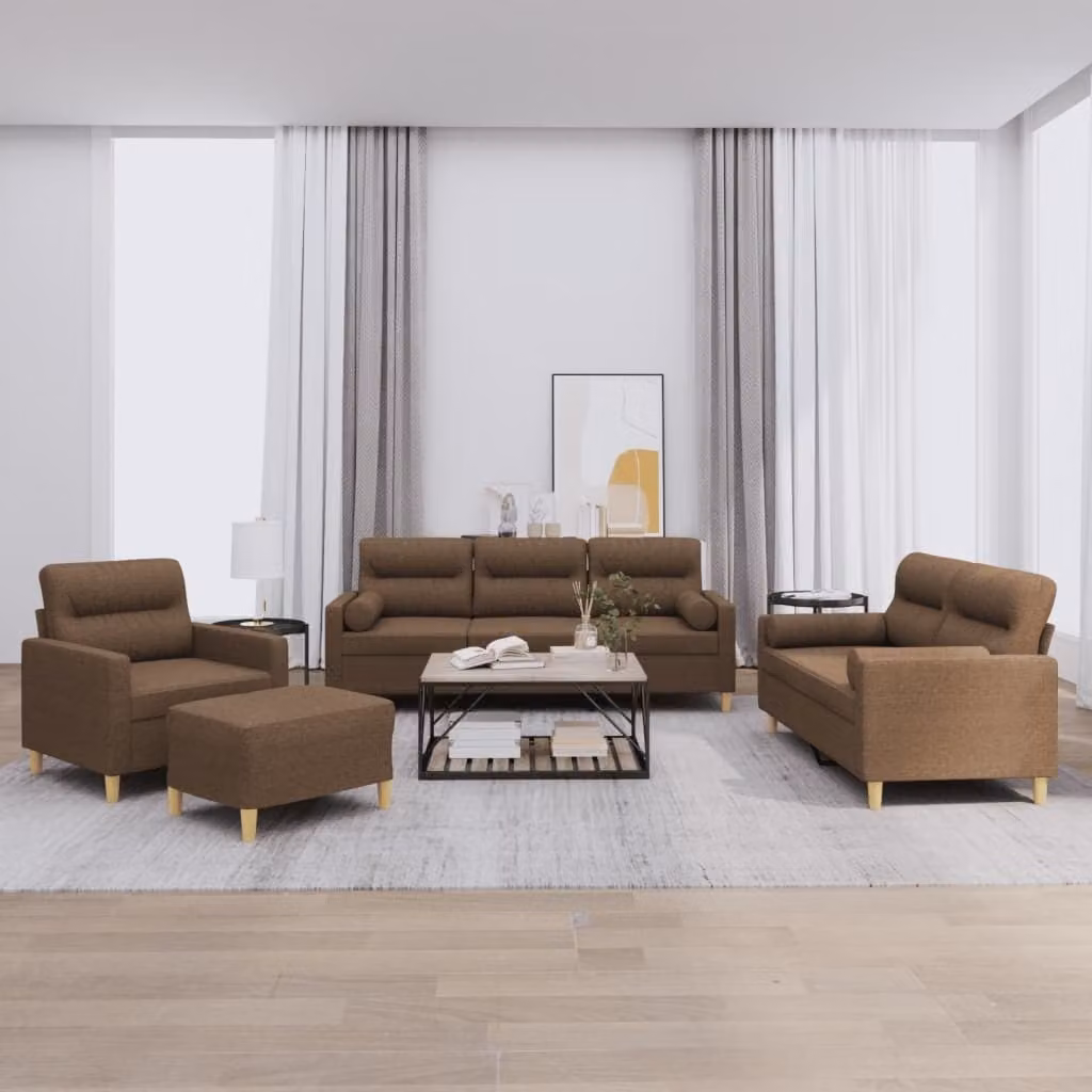 Maison Exclusive - Set divano 4 pezzi con cuscini in tessuto marrone