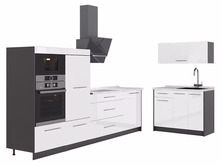 Cucina Vicco Fame-Line Bianco lucido/Antracite 380 cm, PL Marmo, Model 64078