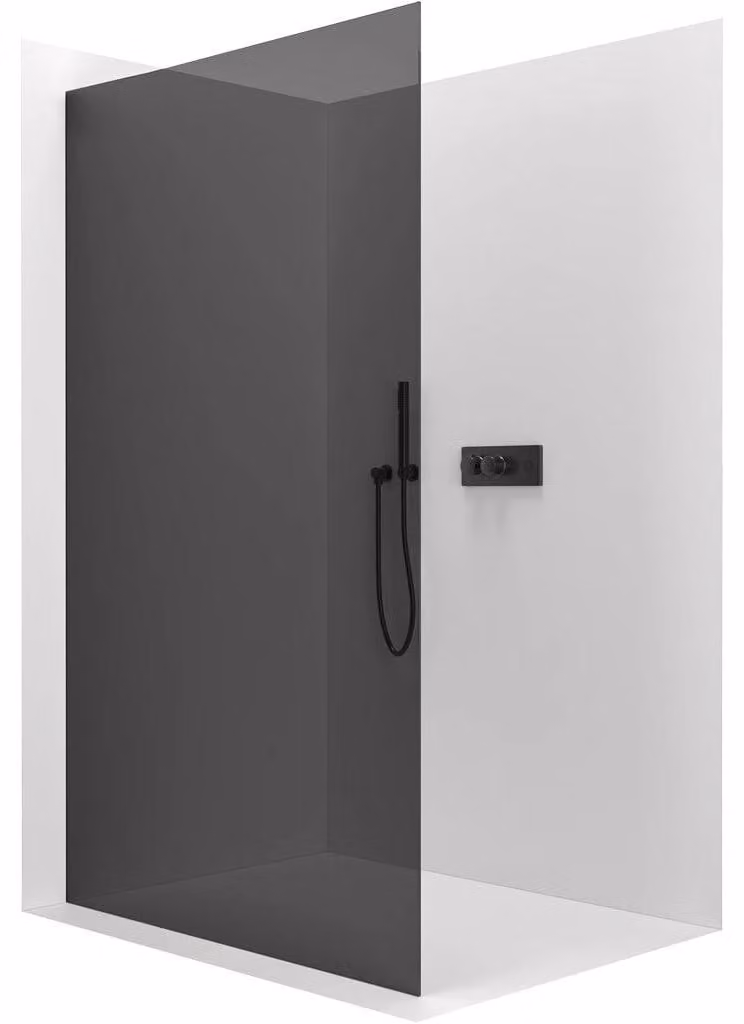 CERANO - Box doccia Walk-in Crystal L/P - 8 mm - sistema senza montanti - nero opaco, vetro grafite - 100x200 cm