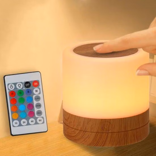 Lampada da comodino ricaricabile via USB per bambini - 13 effetti RGB colorati - 4 livelli di luminosità - Telecomando e comando touch - Lampada da tavolo wireless per camera da letto e soggiorno - Marrone