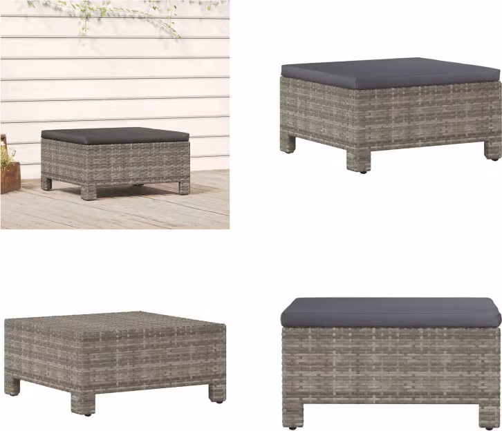 vidaXL Sgabello da giardino con cuscino in polirattan grigio - Sgabello - Poggiapiedi - Mobili da giardino - Poggiapiedi