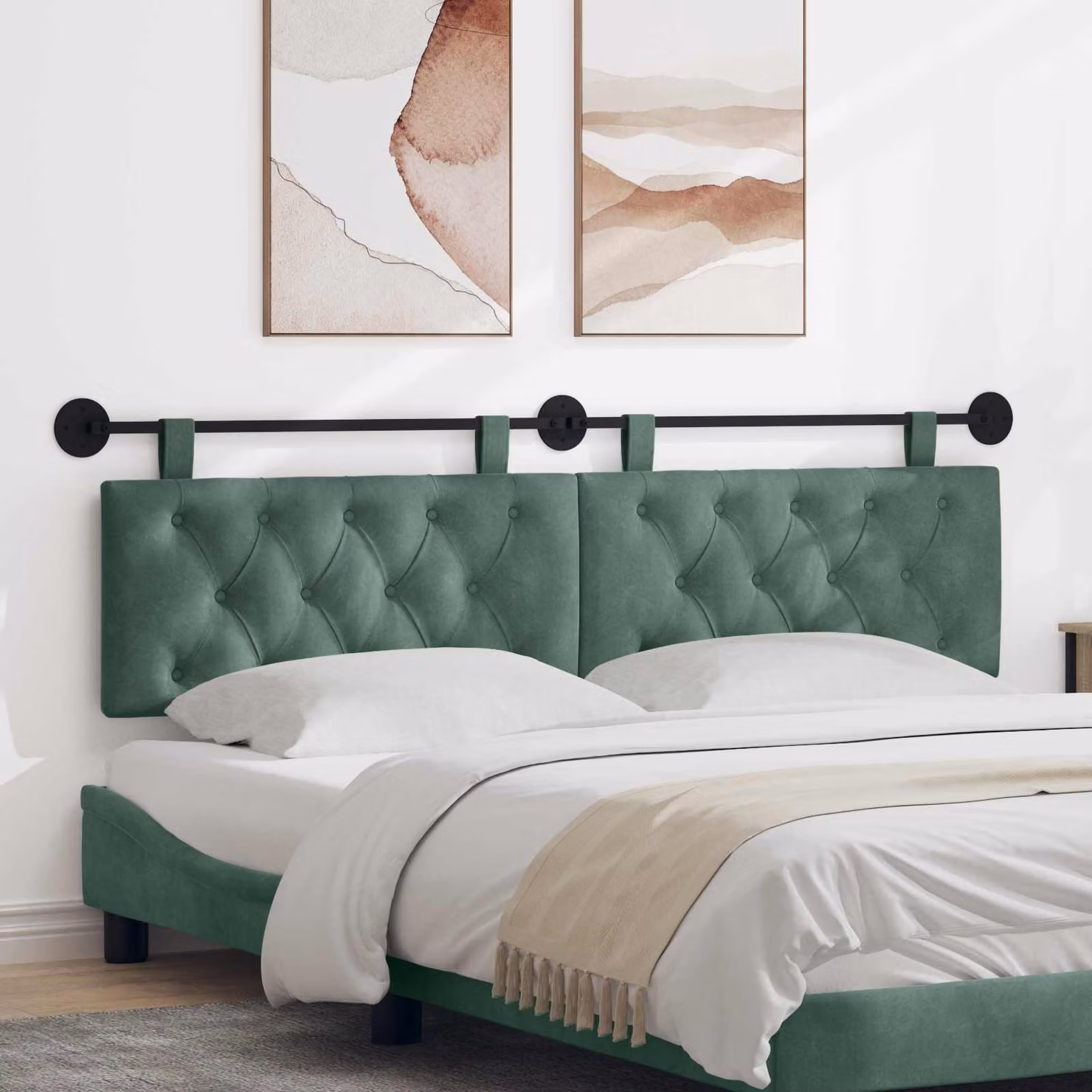 Testiera sospesa vidaXL in velluto verde con illuminazione integrata, L: 190 cm, H: 55 cm, P: 7 cm