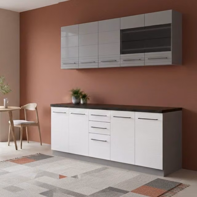 Cucinino Moderno DMORA Bianco con Ante in Vetro e Cassetti Interni