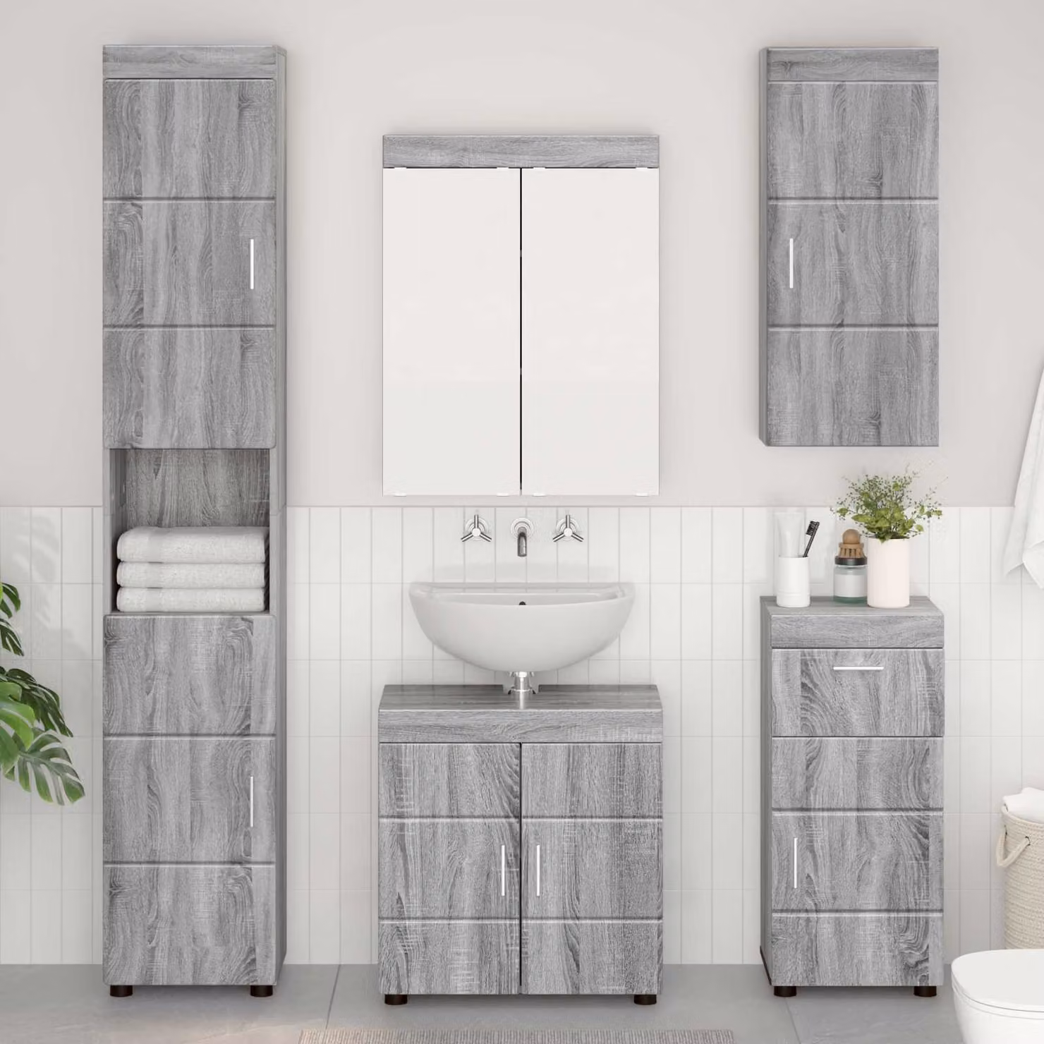 Armadio da bagno a muro vidaXL TULUM moderno in MDF grigio L: 37 cm, P: 24,5 cm, H: 86 cm