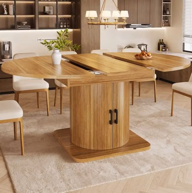 Tavolo allungabile 118x118x76 cm con vano contenitore e ripiani estraibili; MDF e metallo; marrone scuro