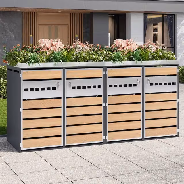 Contenitore per rifiuti da giardino ¨C Minimal ¨C 4 ante chiudibili, superficie per piante