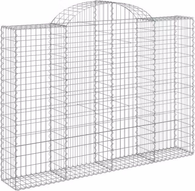Cesto gabbione ad arco per recinzione e muro di contenimento in ferro zincato argento L: 200 cm, P: 30 cm, H: 140/160 cm
