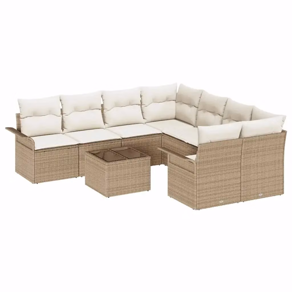Set Divano da Giardino vidaXL 9 Pezzi Beige con Cuscini e Tavolino in Polyrattan e Metallo – 2