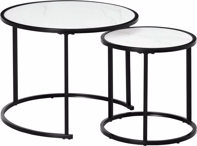 Set di 2 tavolini da salotto rotondi impilabili HOMCOM con effetto marmo bianco e struttura in metallo – 1