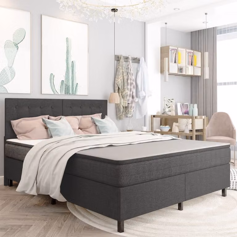The Living Store Letto a molle insacchettate in tessuto grigio scuro 180x200 cm