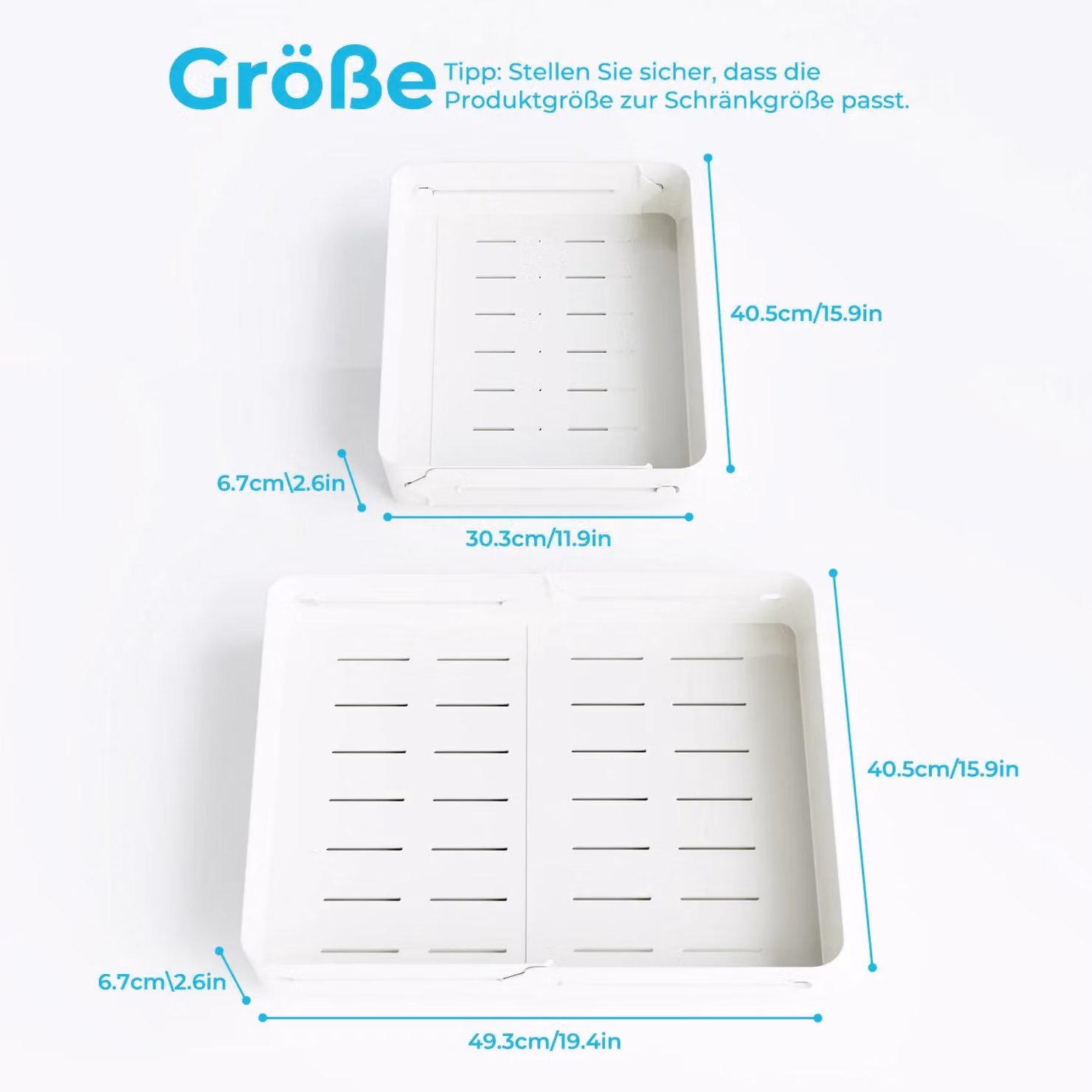 Organizzatore estensibile per armadi - Cassetto portaoggetti da inserire sotto il lavello - Regolabile - Plastica - Riutilizzabile - 1 pezzo - Bianco