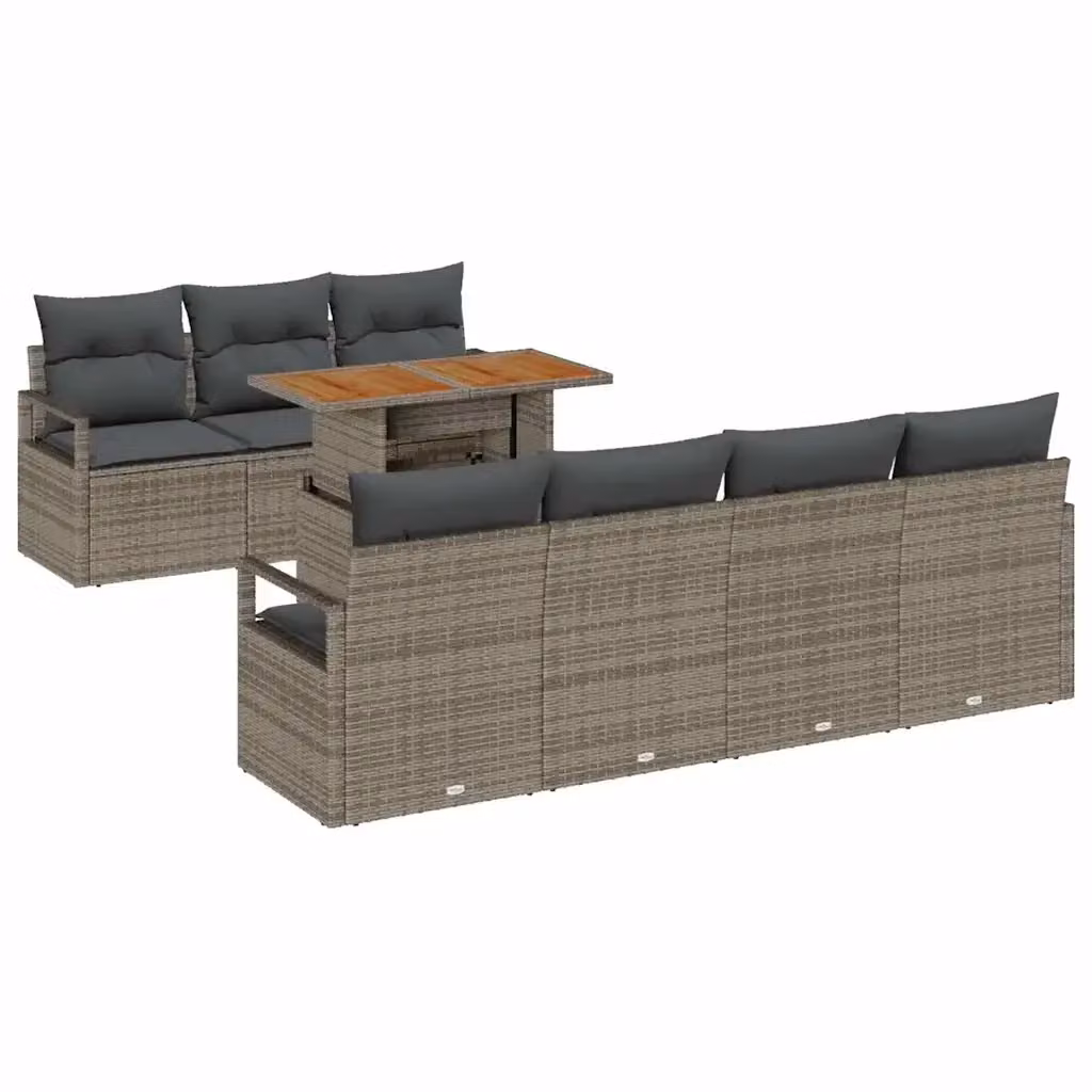 vidaXL Set Divano da Giardino a Forma di U con 8 Pezzi, Grigio e Marrone – 2