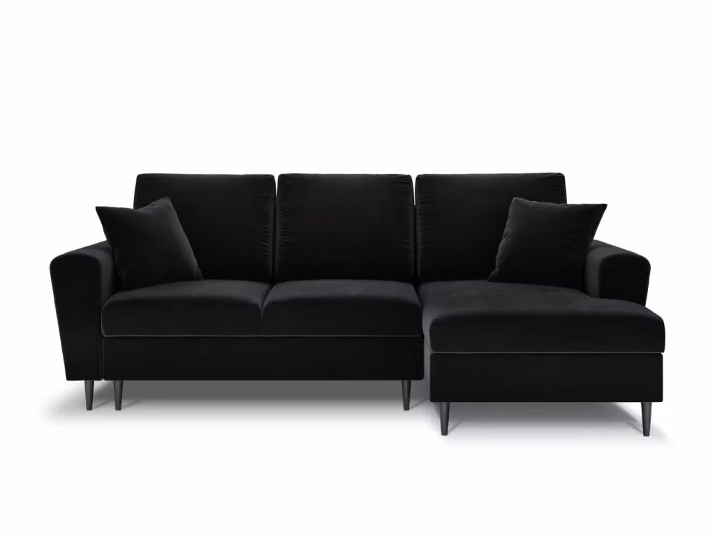 Divano convertibile angolare destro Kyoto di Cosmopolitan Design con contenitore, 4 posti, in velluto nero, L: 241 cm, P: 114,6 cm, H: 88 cm – 2