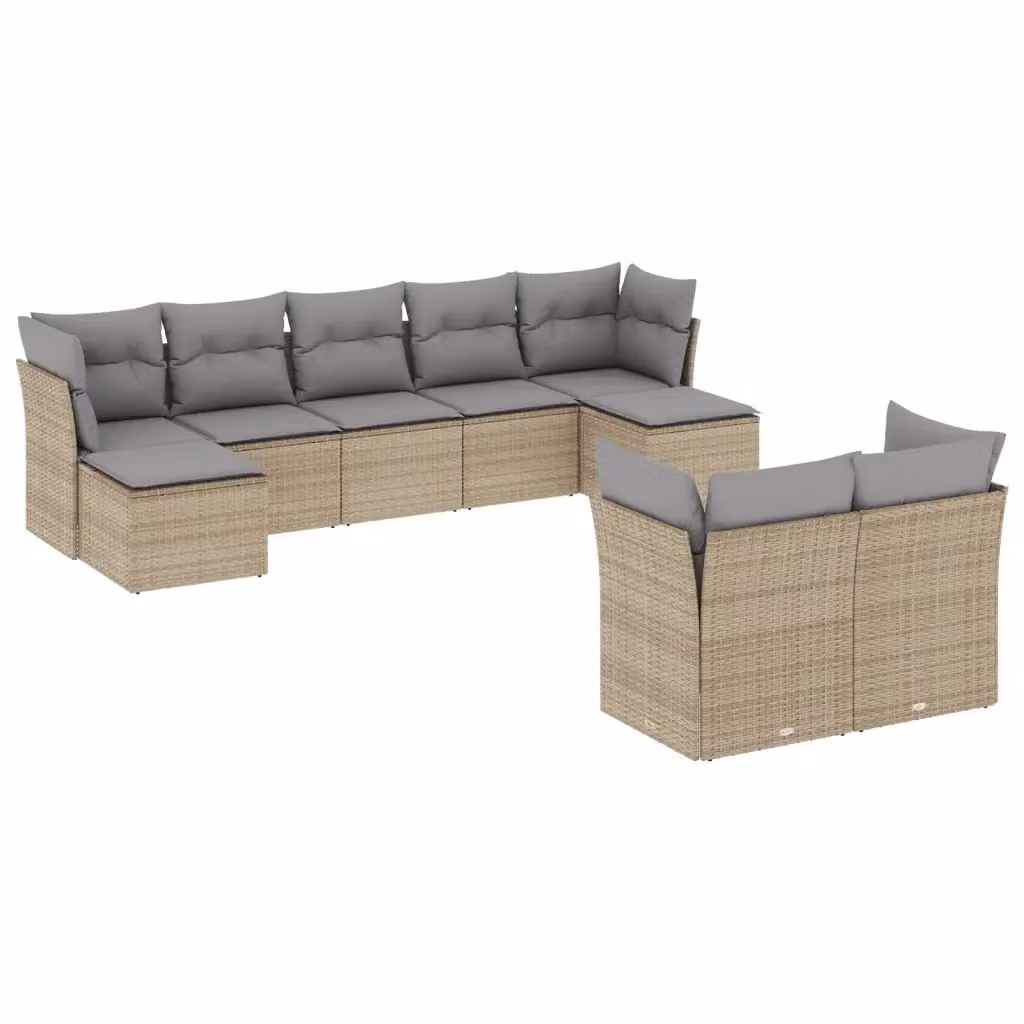 vidaXL Set Divano da Giardino 9 pz a forma di U con Cuscini Beige e Struttura in Metallo e Polyrattan – 2