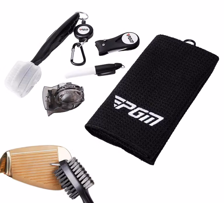 Set di accessori da golf con strumento per riparare le buche sul green e strumento per la pulizia