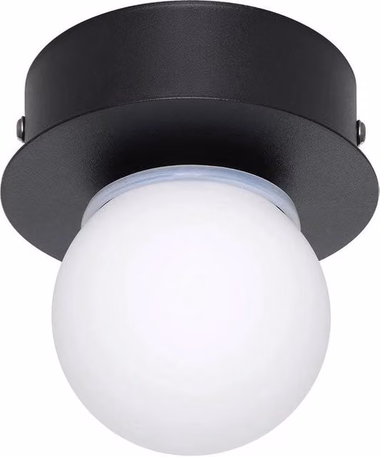 Lampada da soffitto moderna a sfera per bagno in metallo nero e vetro bianco con LED luce bianco caldo IP44 ∅ 11 cm