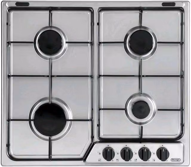 Piano cottura a gas da incasso DeLonghi YAF46ASV in acciaio inox color argento, 4 fuochi, 60 cm