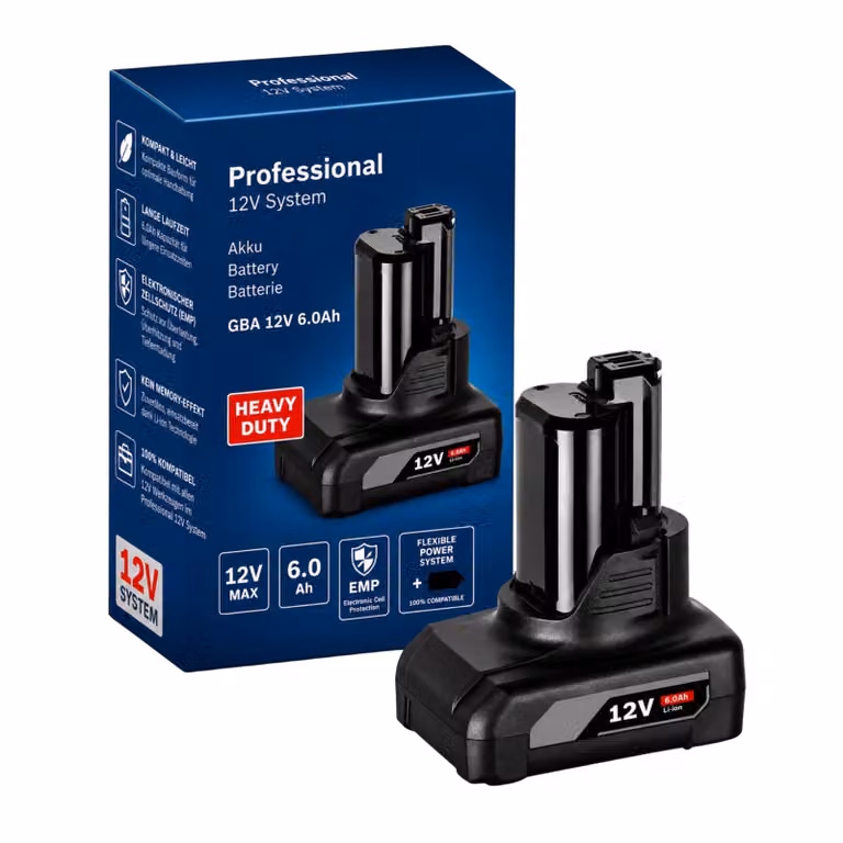 Batteria di ricambio da 12V, 6,0Ah, agli ioni di litio, compatibile con il sistema di batterie Bosch Professional GBA 12V – batteria per utensili con indicatore di carica a LED