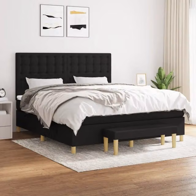 Letto Ibrido vidaXL con Giroletto a Molle e Materasso in Tessuto Nero e Bianco L/P: 180 x 200 cm – 1