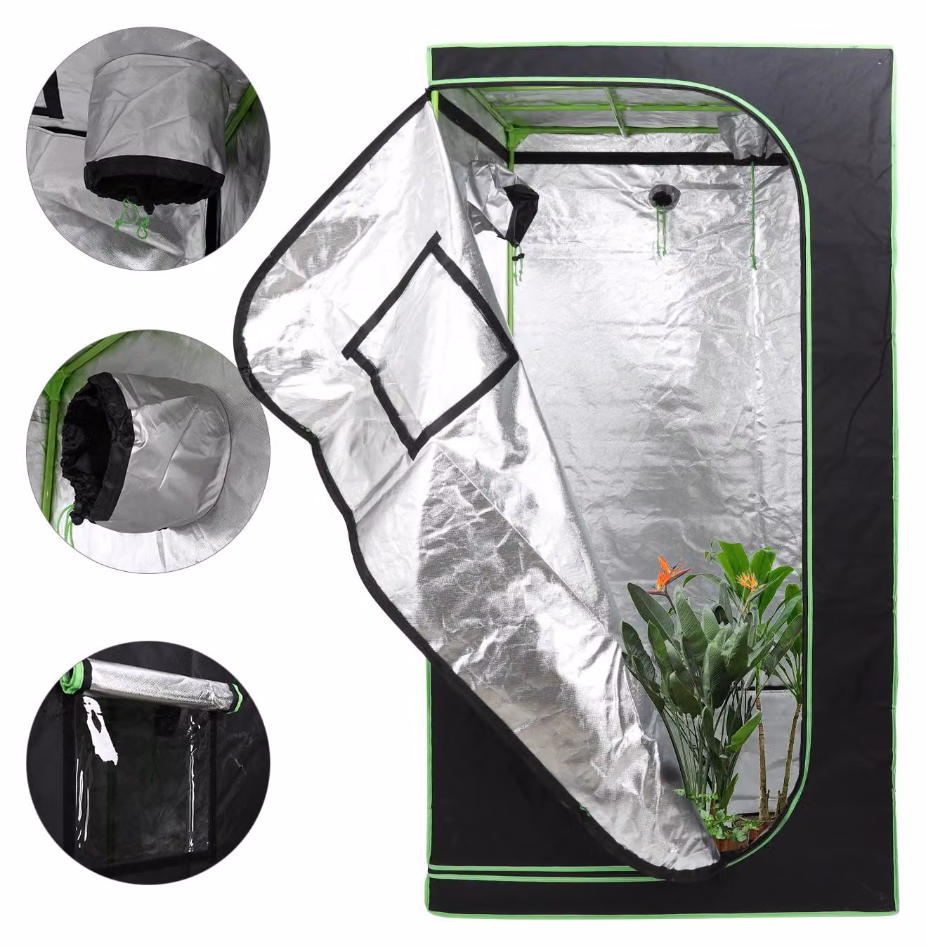 Ikodm, tenda per coltivazione indoor, dimensioni 100 x 100 x 200 cm, con struttura in acciaio, vasca di raccolta, aperture per cavi e per l'uscita dell'aria