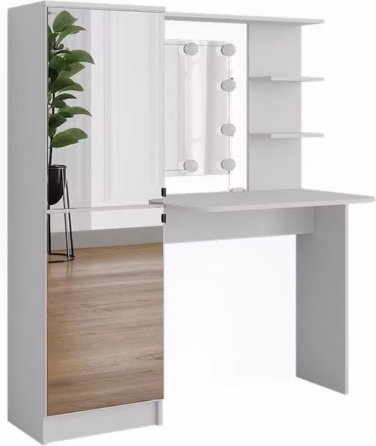 Tavolo da toilette Jasmin Bianco 123 x 141.2 cm con specchio e catena luminosa LED Vicco