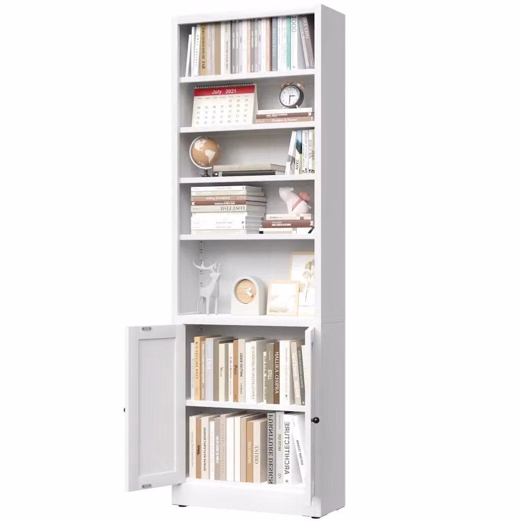 Libreria industriale OKWISH in acciaio bianca con 5 ripiani regolabili e anta per soggiorno o ufficio L: 60 cm, P: 23,4 cm, H: 180,3 cm