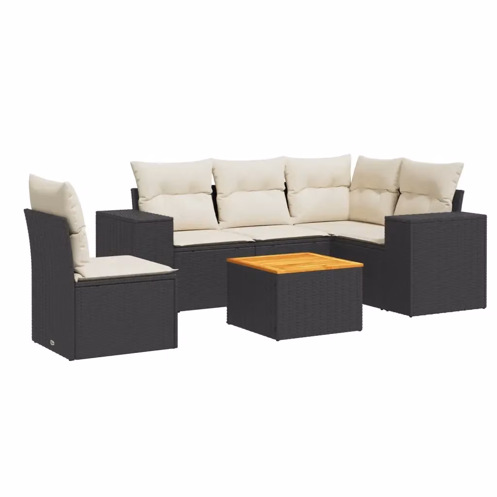 vidaXL Set Divano da Giardino a L in Polyrattan Nero con 6 Cuscini e Tavolino da Esterno – 2