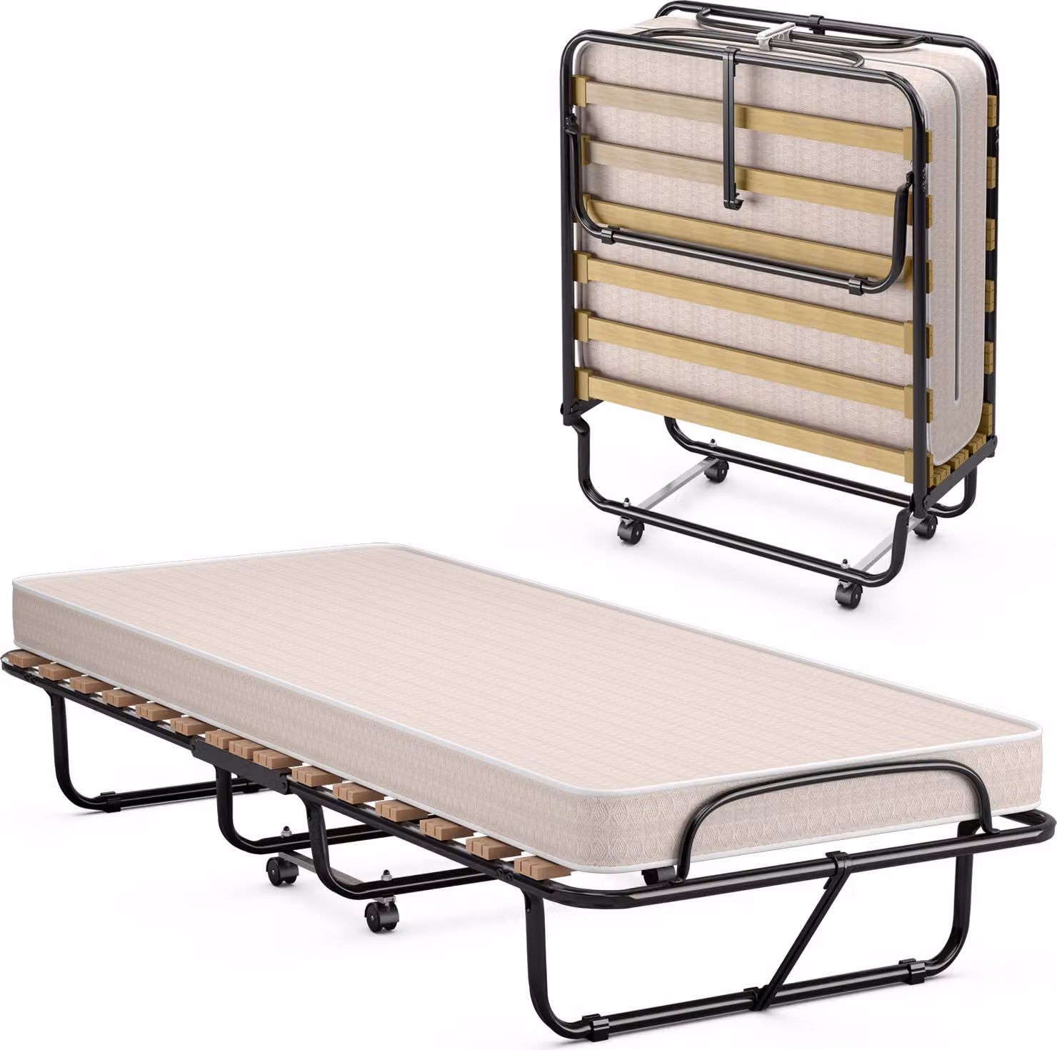 Letto pieghevole con materasso HW69423BE, con materasso, portata 130 kg, 80 x 190 cm - A