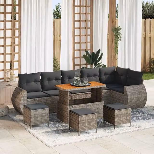 Set Divano da Giardino 10 pz 10-Numero di posti Grigio 3363853