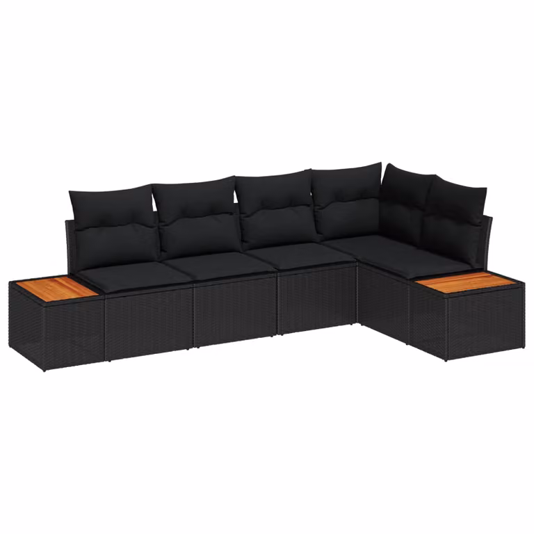 Set Divano da Giardino a L vidaXL in Poly Rattan Nero con Cuscini e Struttura in Acciaio