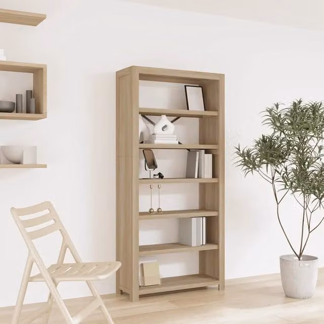 Libreria vidaXL a 6 Ripiani in Legno di Acacia e Metallo, Stile Rustico, Marrone e Beige, L: 80 cm, P: 30 cm, H: 170 cm