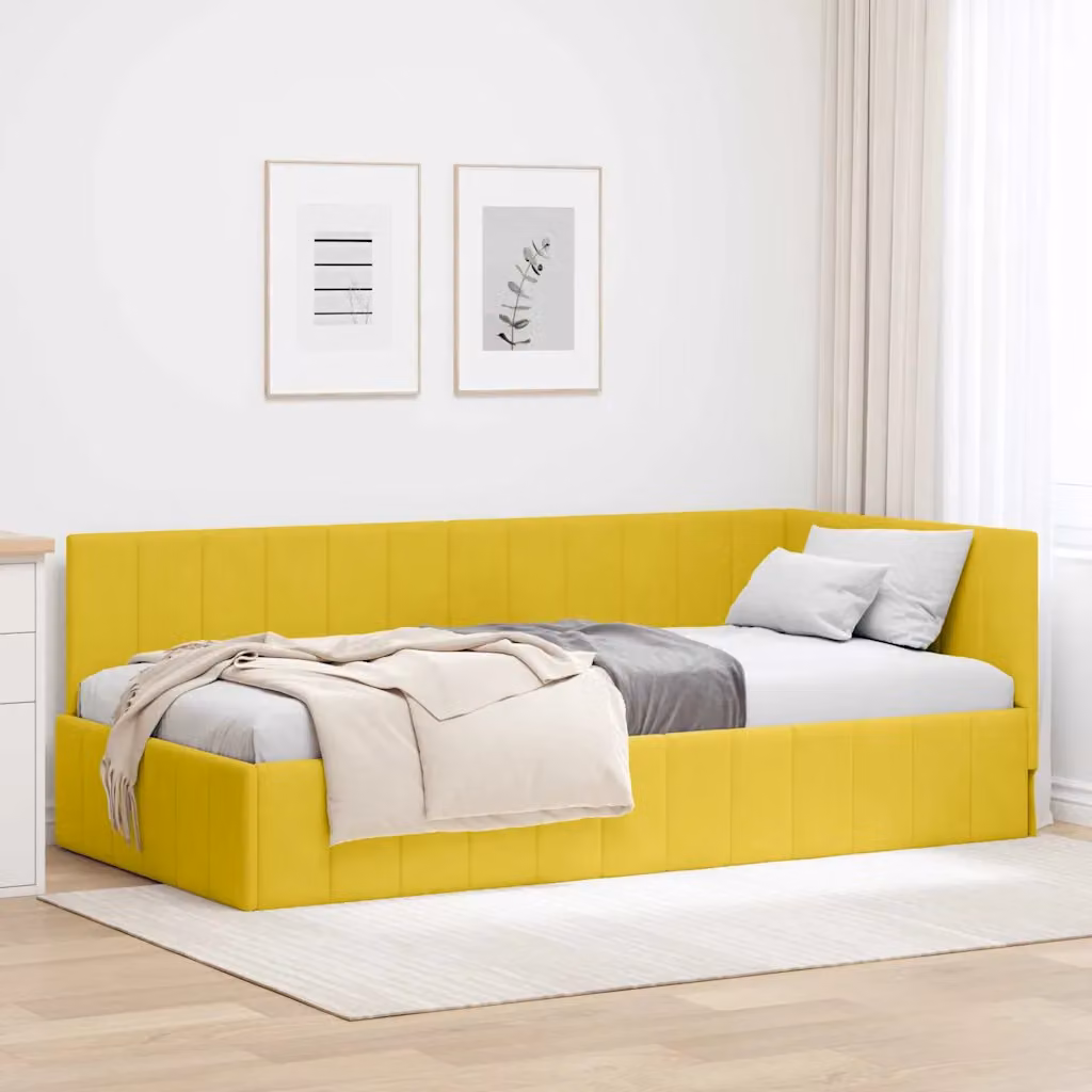 Cornice del letto ad angolo vidaXL in velluto giallo, L/P/H: 200 x 100 x 72 cm