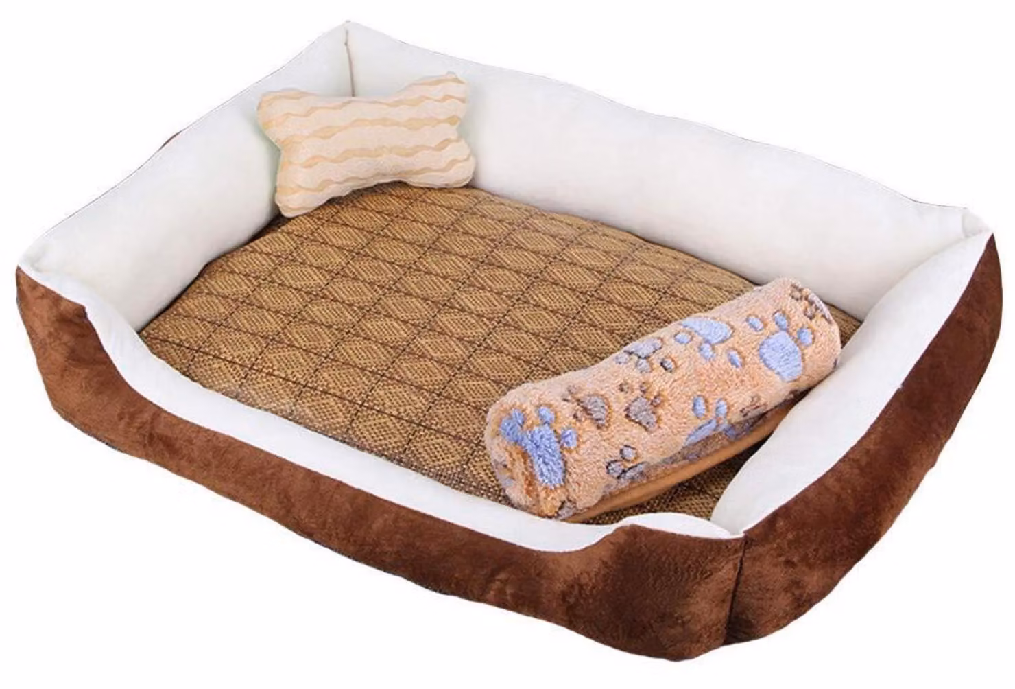 Cuccia per cani con bordo, lavabile, antiscivolo, color beige caffè, set taglia XL