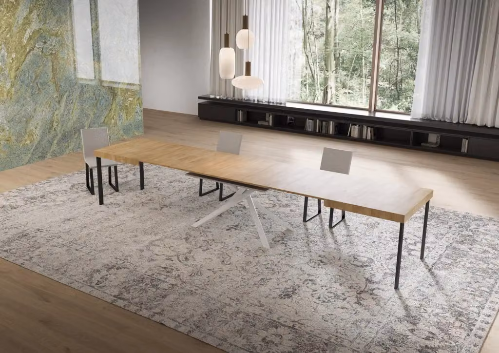 Tavolo allungabile Niketis in finitura quercia natura con gambe bianche L/P/H: 90 x 160/420 x 74 cm – 2