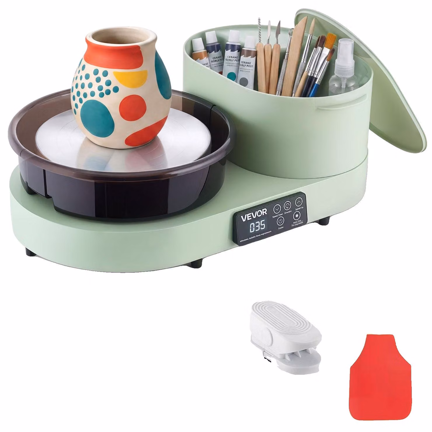 Tornio elettrico VEVOR da 450 W, tornio da Vetroceramica con piatto girevole da 28 cm (in alluminio), tornio con pedale e velocità regolabile da 30 a 300 giri/min, con struttura in alluminio, per principianti appassionati di Vetroceramica fai da te