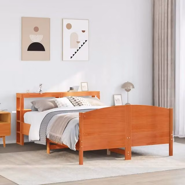 Giroletto VIDAXL in legno massello di pino marrone cera con ripiani laterali L/P/H: 140 x 200 cm