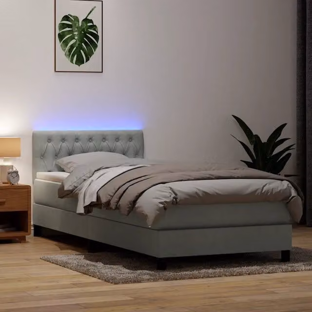Letto con Materasso a Molle Pocket e Illuminazione LED vidaXL in Velluto Grigio L: 80 cm, P: 200 cm, H: 213 cm – 1