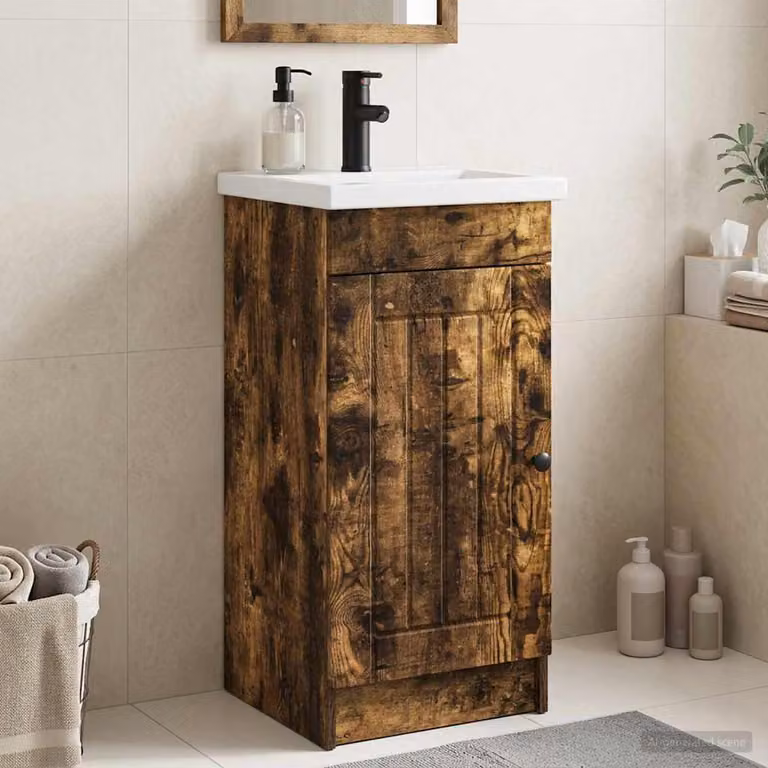 Mobile da bagno con lavabo vidaXL moderno in Rovere Fumo, L: 42 cm, P: 40 cm, H: 84,5 cm