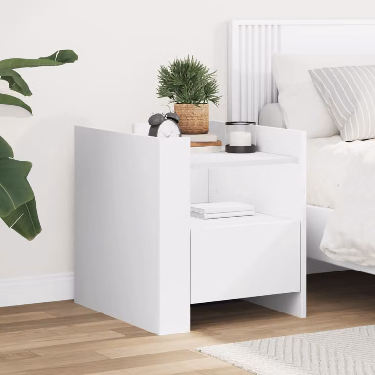 Comodino moderno da parete vidaXL in MDF bianco opaco L 45 x P 50 x H 50 cm