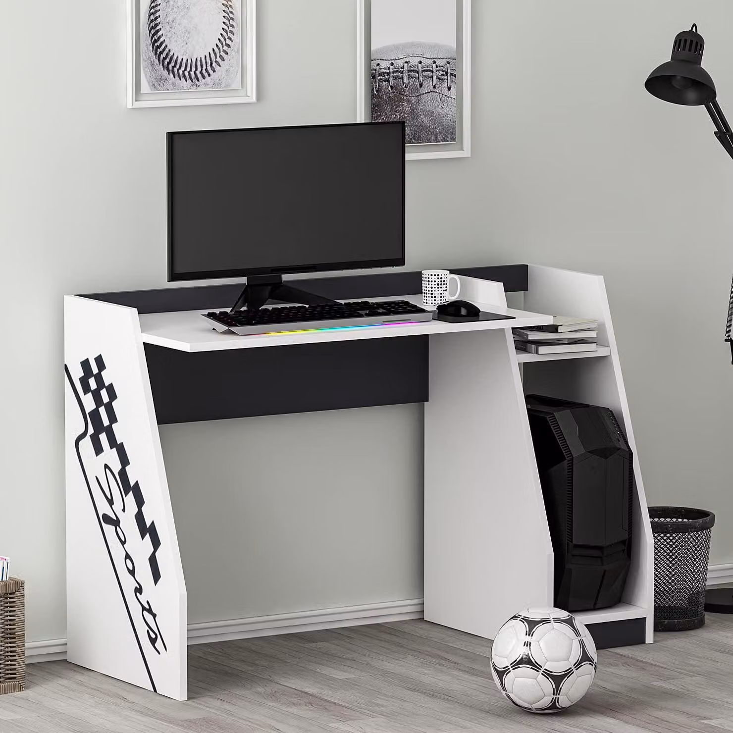 HOMIDEA Roby: scrivania per computer con spazio contenitivo e vano per tower, ideale per la camera dei bambini e dei ragazzi (bianco/antracite)