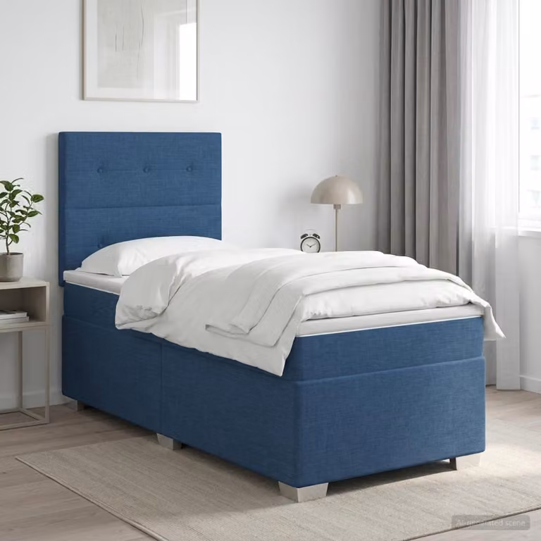 Letto box spring con materasso vidaXL in tessuto blu e bianco, L 200 x L 100 cm