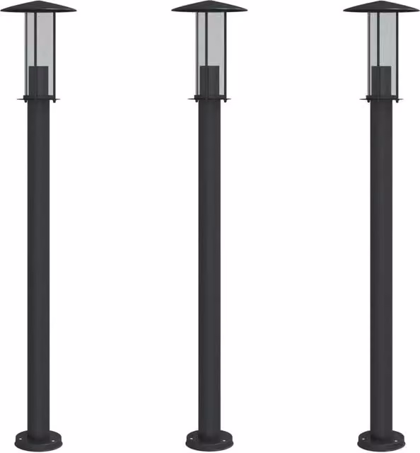 Set di 3 lampade da terra per esterni in acciaio inox e plastica, colore nero, Altezza: 100 cm