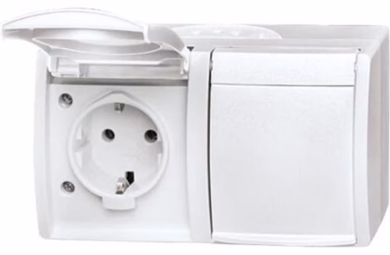 Busch-Jaeger Presa Schuko a 2 canali con coperchio incernierato 20/2 EW-54
