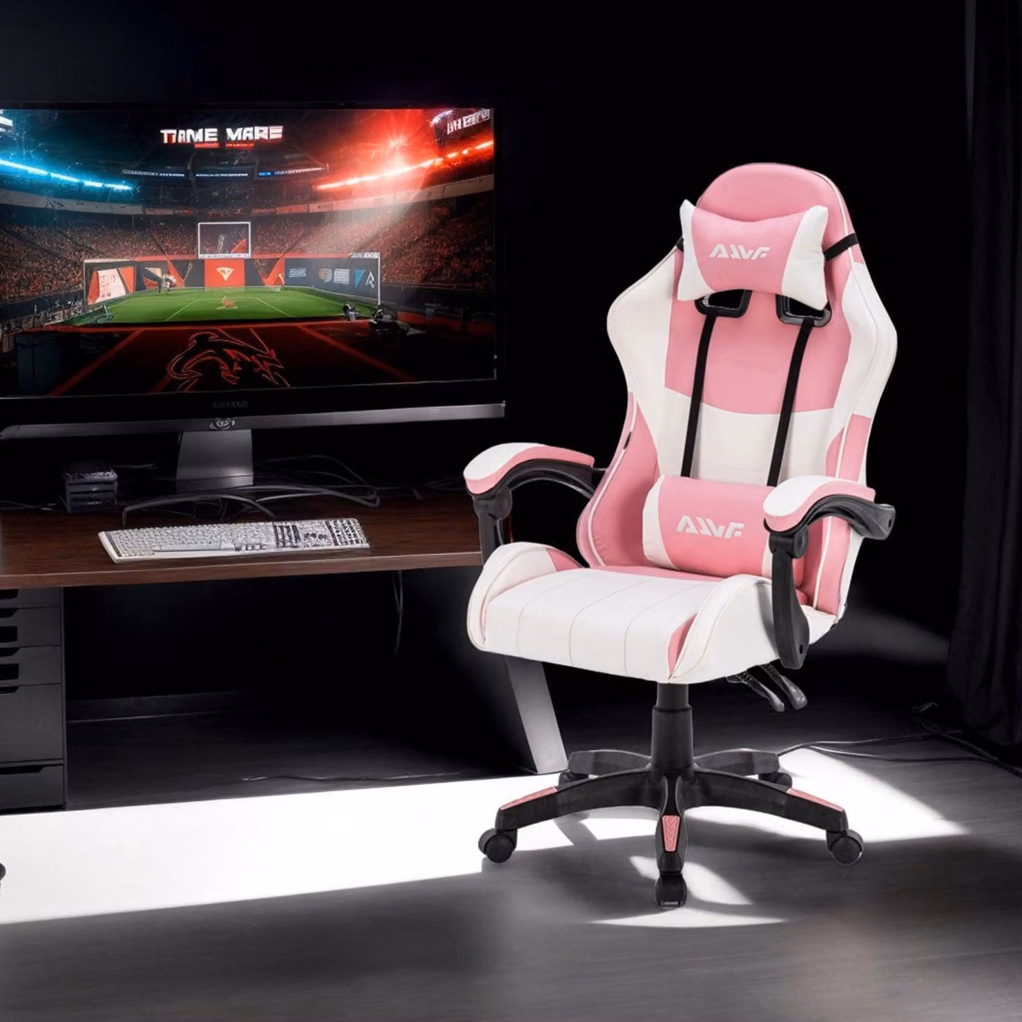 Sedia da gaming – Sedia da gaming ergonomica con cuscini in memory foam e rotazione a 360° – Rosa/Bianco