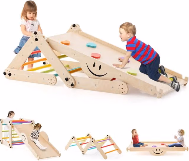 Set di arrampicata pieghevole per bambini piccoli in legno multicolore con rampa regolabile L/P/H: 60 x 59 x 60 cm